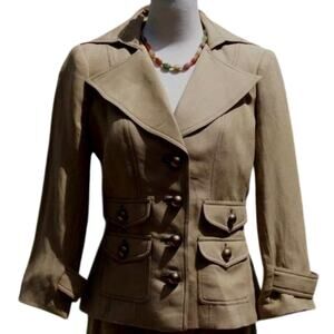 Cache Tan Sand Washed Linen Silk Jacket Top New Lined Single Breast $178 NWT